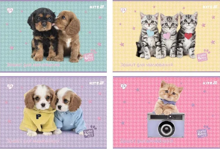Альбом для малюв. на скобі 24/100 А4 "Studio Pets" софт тач+УФ лак №SP25-242/Kite/(12)(96) — фото товару | Канцелярський Сад