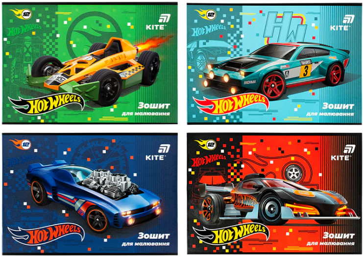 Зошит для малюв. на скобі 12/100 А4 "Hot Wheels" гібр. лак+УФ №HW26-241/Kite/(20)(160) — купити | Канцелярський Сад