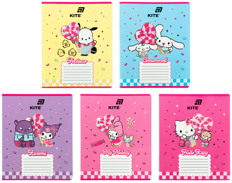 Зошит 18арк. лін. "Kite" фольга + УФ лак Hello Kitty Mix №HK26-237(20)(400) — фото товару | Канцелярський Сад