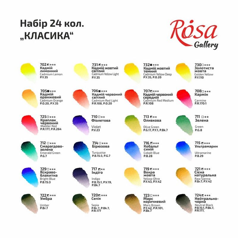 Акварель худ. 24 кольор. 2,5мл "Rosa Gallery" Класика,кювета,картон №340124(6) — фото 3