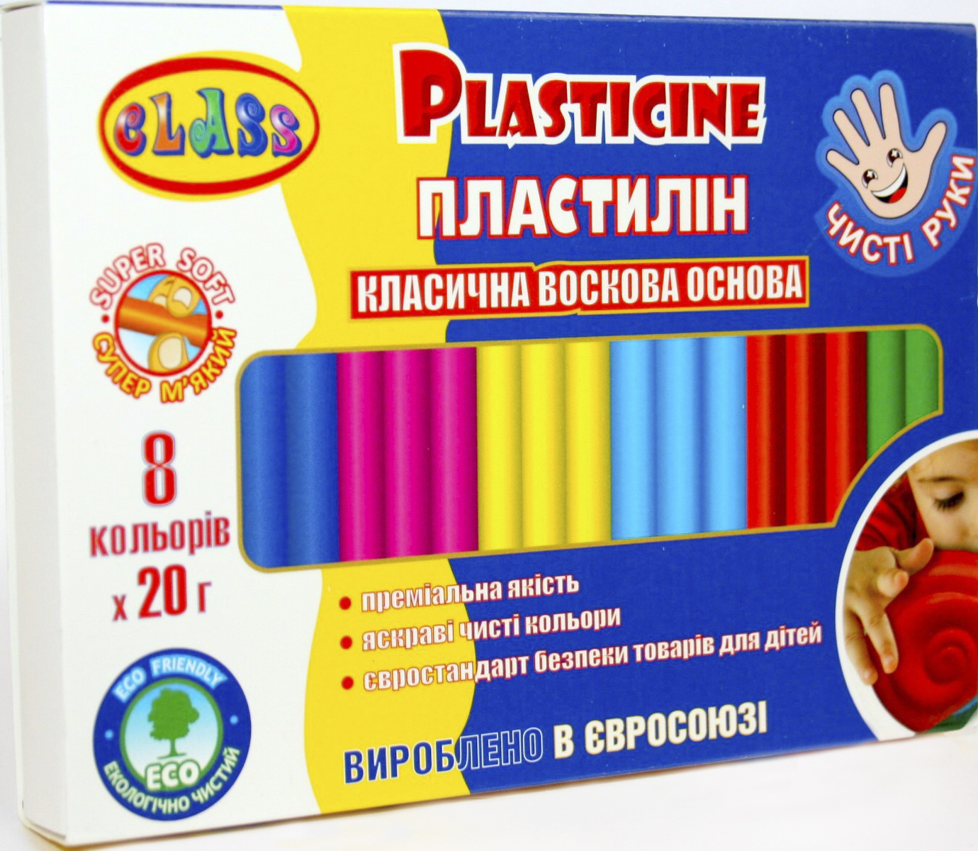 Пластилін "Class" МАХІ 8 кольор.х 20гр №7644С(40) — купити | Канцелярський Сад