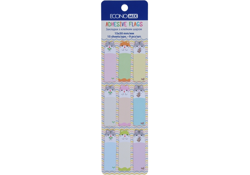Стікери-закладки папер. "Economix" Fun Mouse 15х50мм 135шт 9кольор. №E20962-02(50) — купити | Канцелярський Сад