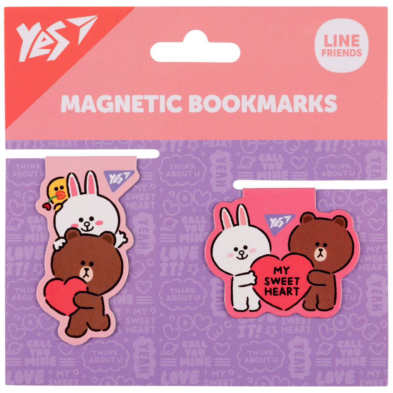 Закладка магніт. "Yes" №708107 Line Friends Sweet heart 2шт(10)(50) — купити | Канцелярський Сад