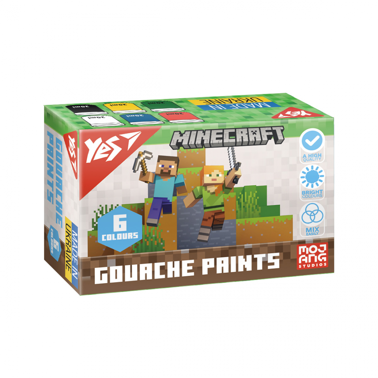 Гуаш "Yes" Minecraft 6кольор. 20мл №230405(24) — фото товару | Канцелярський Сад