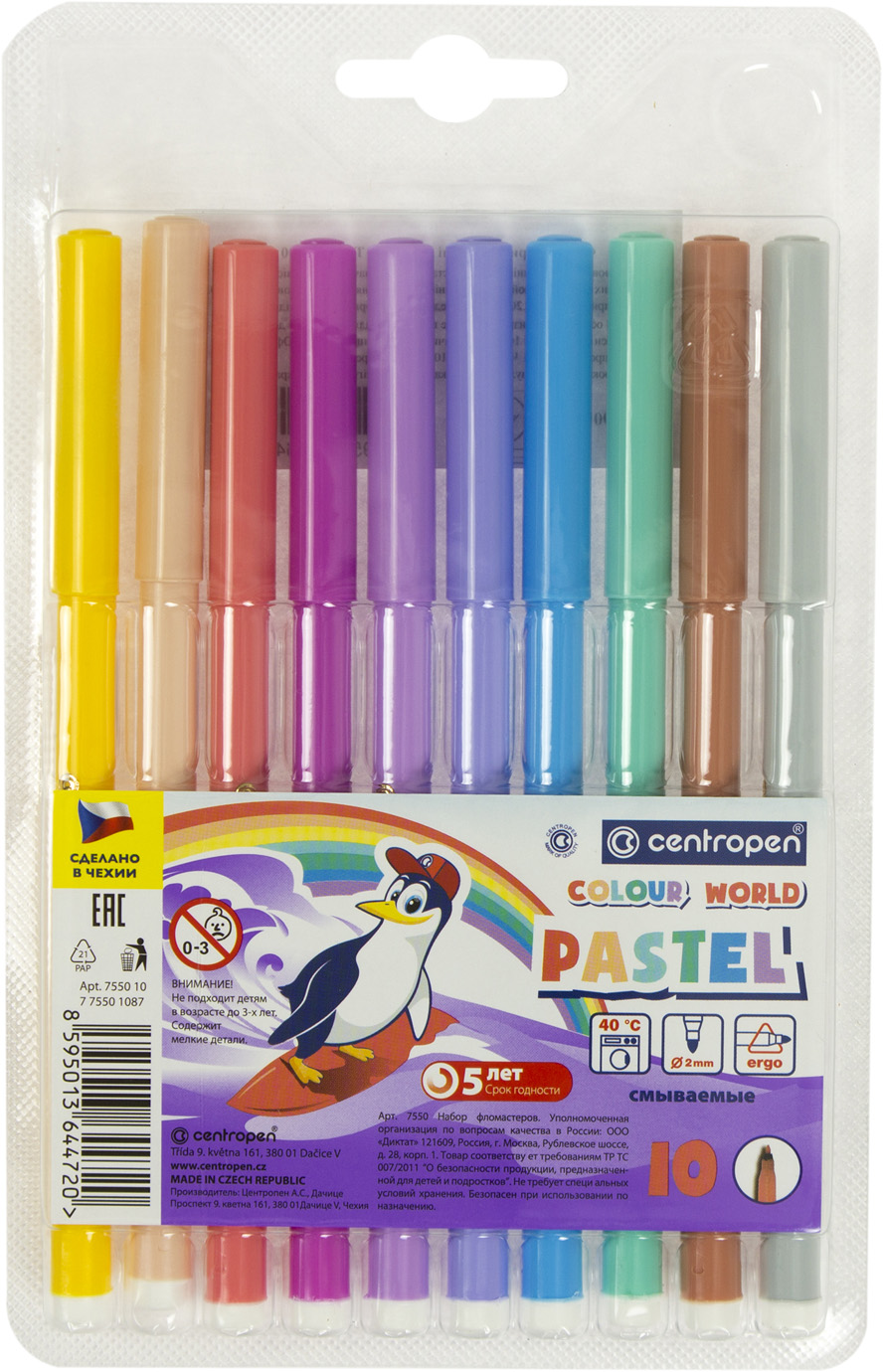 Фломастери "Centropen" 10кольор. пастель №7550/1009TP(1)(24)(720) — купити | Канцелярський Сад