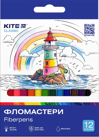 Фломастери "Kite" 12кольор. Classic №K-447(24)(192) — купити | Канцелярський Сад