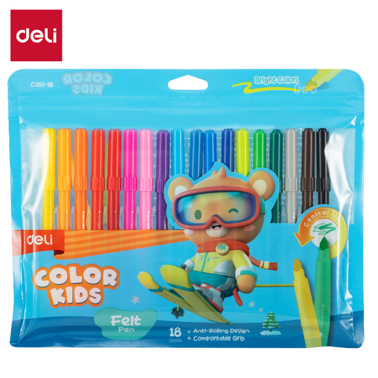 Фломастери "Deli" 18кольор. Color Kids 2мм №EC161-18(12) — купити | Канцелярський Сад