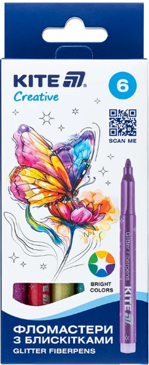 Фломастери "Kite" 6кольор. з блискітками Creative №K-1147(12)(96) — купити | Канцелярський Сад