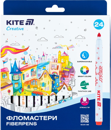 Фломастери "Kite" 24кольор. Creative Superwashable №K-1153(6)(48) — купити | Канцелярський Сад
