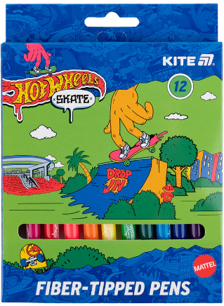 Фломастери "Kite" 12кольор. Hot Wheels Skate №HW25-447-2(24)(192) — купити | Канцелярський Сад