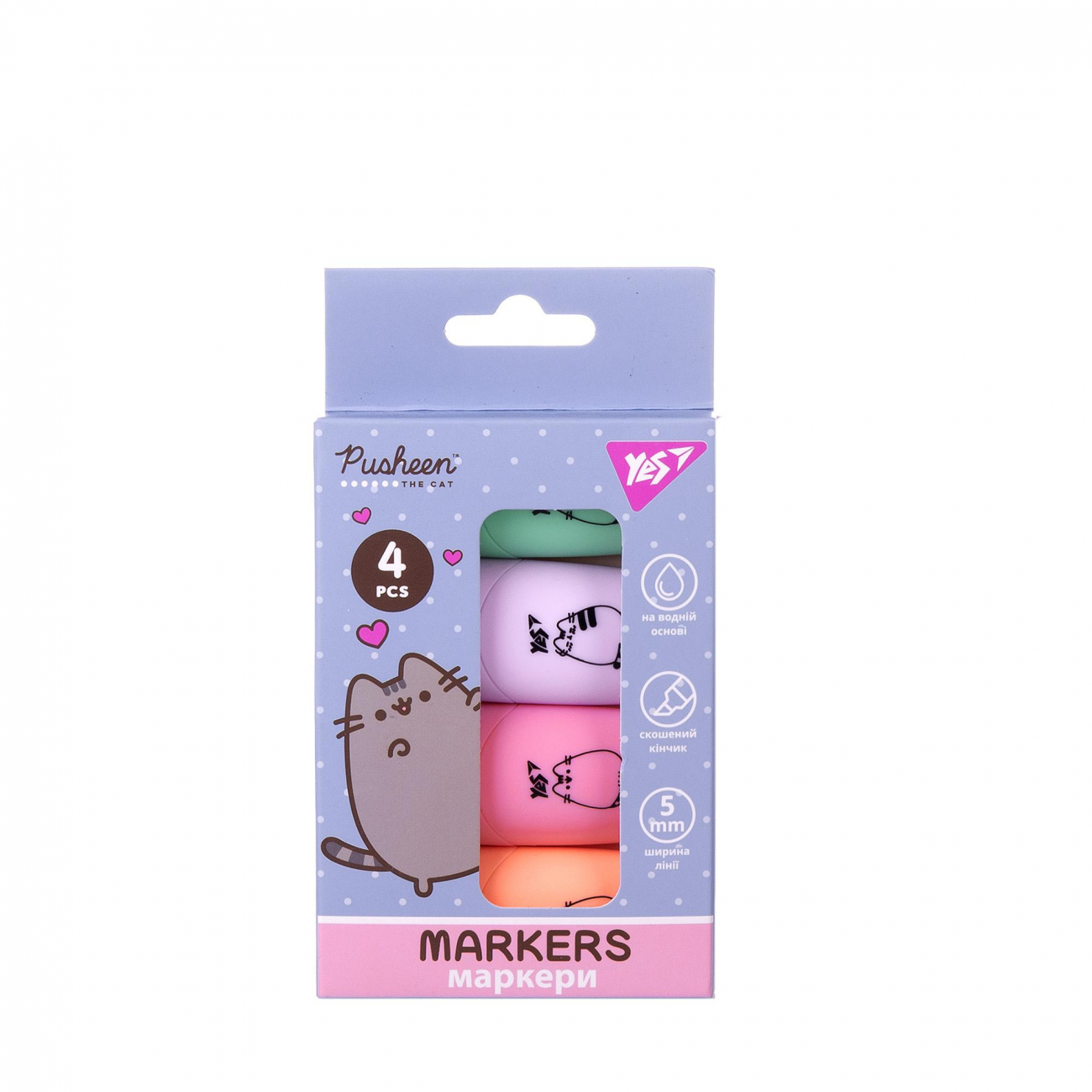 Набір текстмаркерів "Yes" Pusheen 4шт №391094(24)(144) — фото товару | Канцелярський Сад