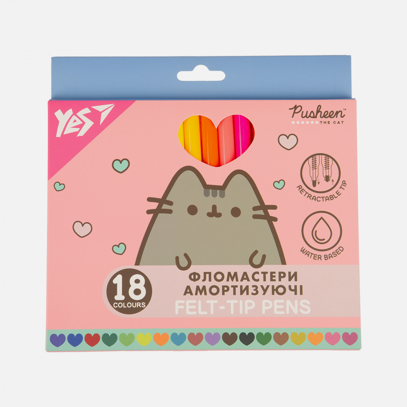 Фломастери "Yes" 18кольор. "Pusheen" амортизуючі №650583(12)(192) — купити | Канцелярський Сад