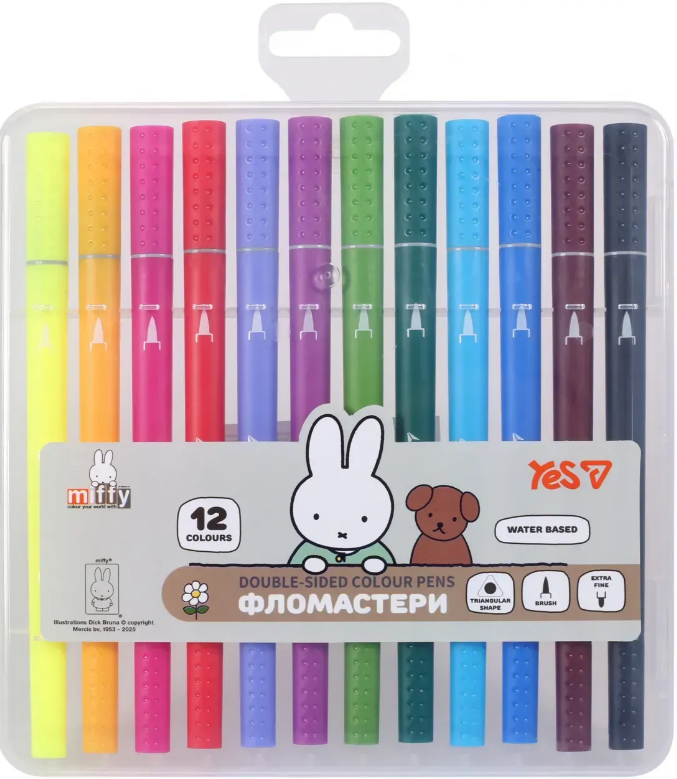 Фломастери двосторонні "Yes" 12кольор. "Miffy" №650595(6)(36) — фото товару | Канцелярський Сад