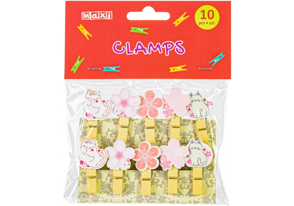 Прищіпки для декорування "Maxi" Cats&Flowers 10шт з мотузком 130мм №MX62589(20) — фото товару | Канцелярський Сад