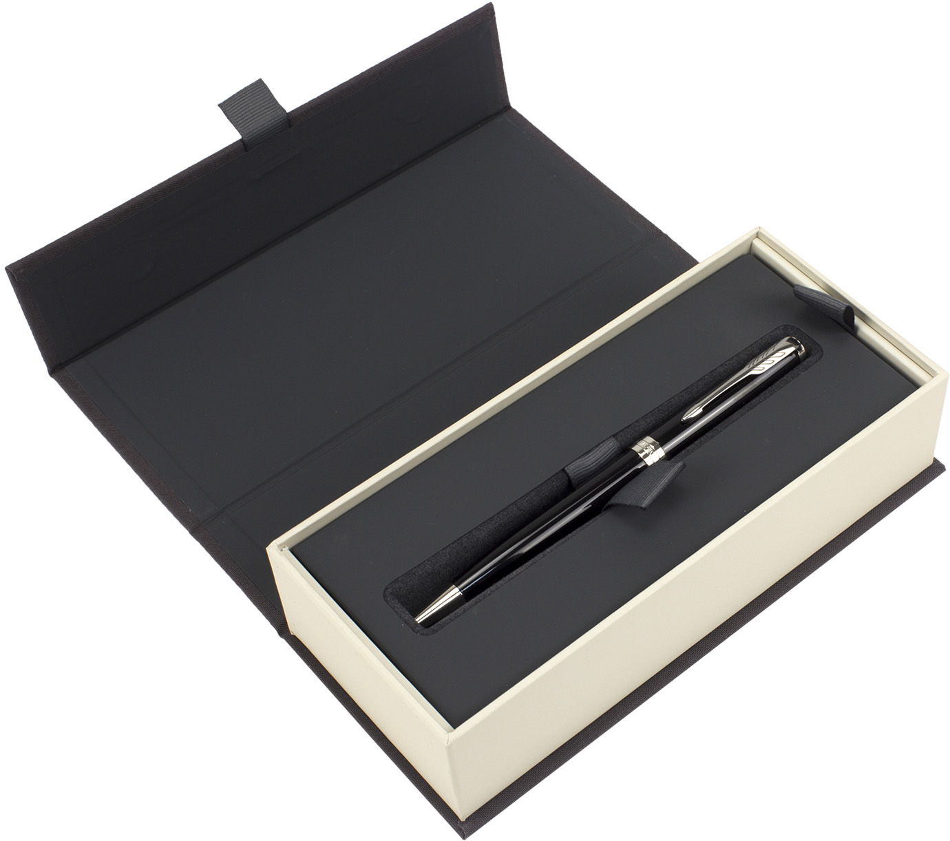 Ручка кульк. "Parker Sonnet" 17 Black Lacquer №86132 хром — фото товару | Канцелярський Сад