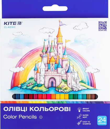 Олівці кольор. 24 кольор. "Kite" №К-055 Classic(6)(120) — купити | Канцелярський Сад