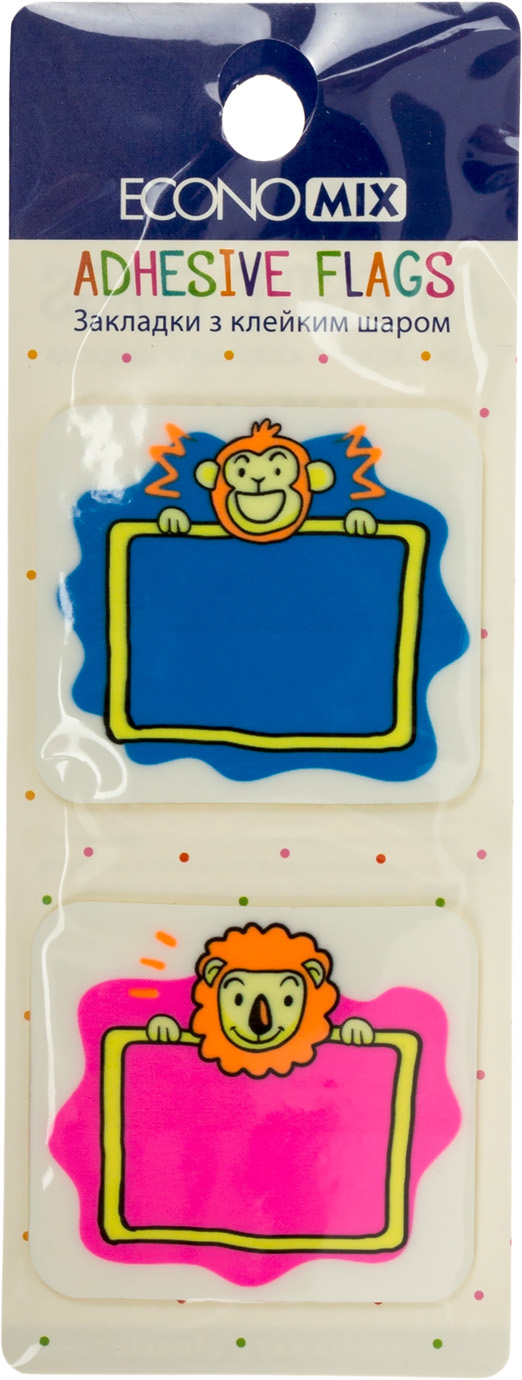 Стікери-закладки пласт. "Economix" Lion & monkey 40х45мм 40шт асорті №E20966-02(48) — фото 3