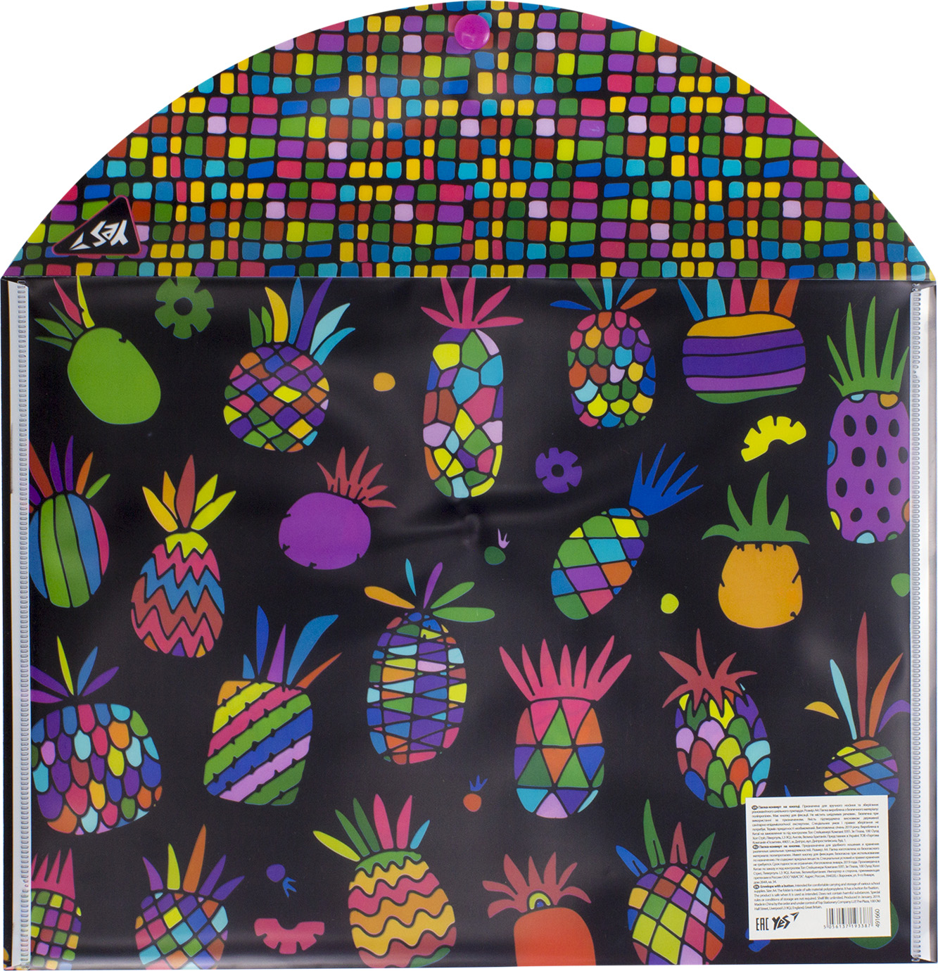 Папка-конверт "Yes" №491660 А4 Black pineapple на кнопці(12)(60)(120) — фото 3
