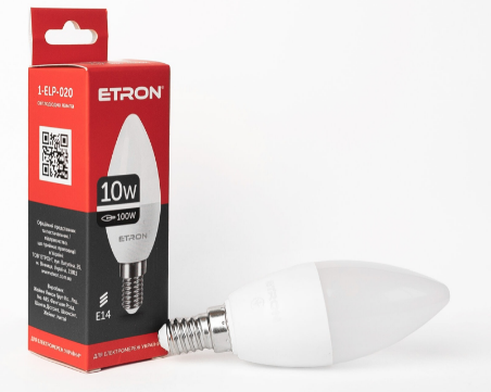 Лампа "Etron Light Power" LED 1-ELP-020 C37 10Вт. 4000K E14(10) — фото товару | Канцелярський Сад
