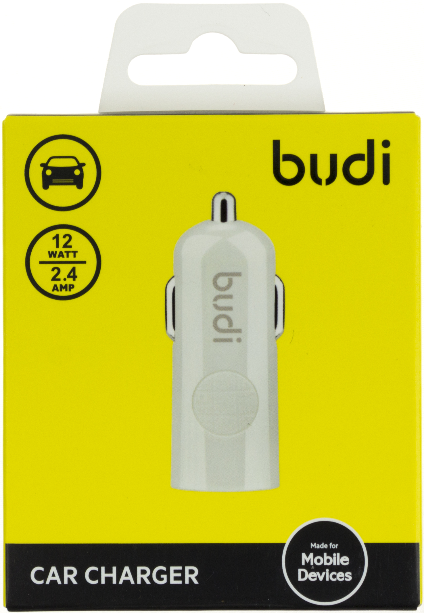 Зарядний пристрій авто Budi №M8J062-WHT швидка зарядка 1USB 2.4A 12W white/Breidon/ — фото товару | Канцелярський Сад