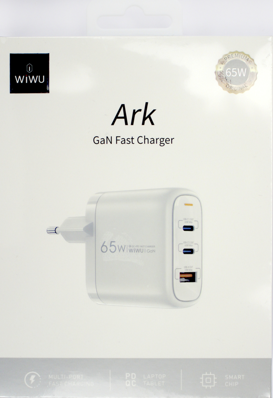 Зарядн.прист.WIWU №Wi-U024 USB+2Type-C 3А 65W ArkQC+PD GaNFastCharger шв.зар.white/Breidon — купити | Канцелярський Сад