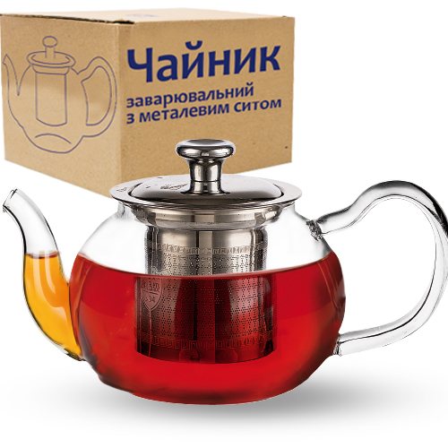 Заварник для чаю скло 580мл з металевим ситом №32237/S&T/(24) — фото товару | Канцелярський Сад