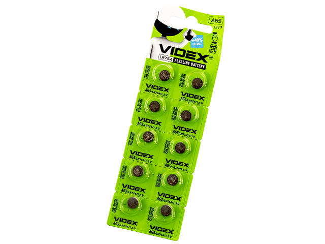 Батарейка Videx AG5/10bl(LR754)(10)(100)/1/ — купити | Канцелярський Сад