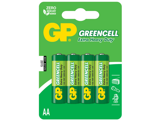 Батарейки GP Greencell 15G-2UE4 R-06/блістер 4шт (18)(72) — фото товару | Канцелярський Сад