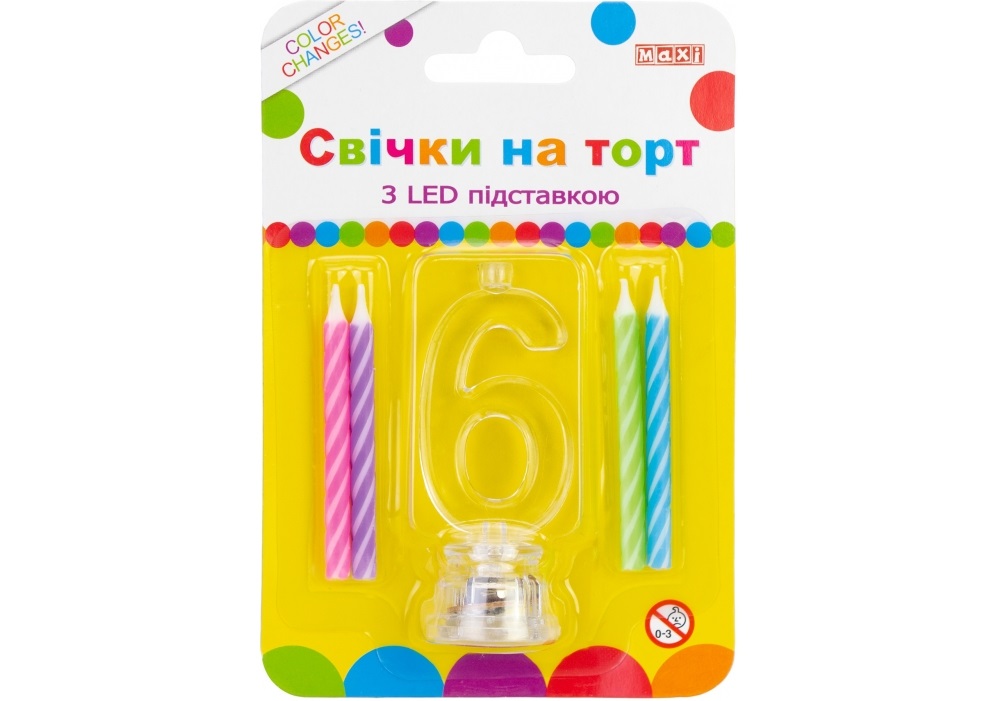 Набір свічок в торт 4шт з LED,що світиться "Цифра-6" №MX701007-6(12) — купити | Канцелярський Сад
