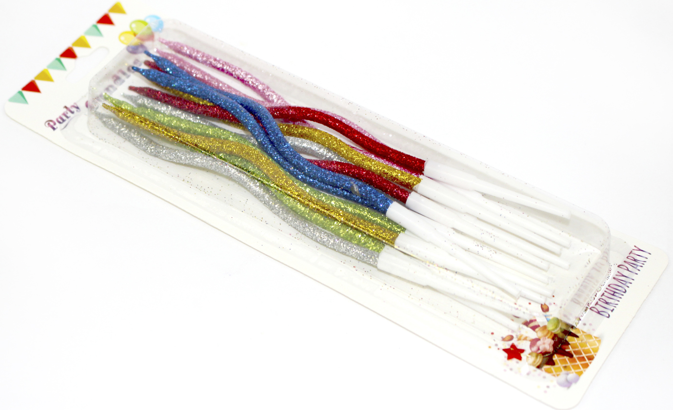 Свічка в торт 12шт+12підсв. "Спіральні" кольорова присипка №A6/6766/1586(60) — фото 3