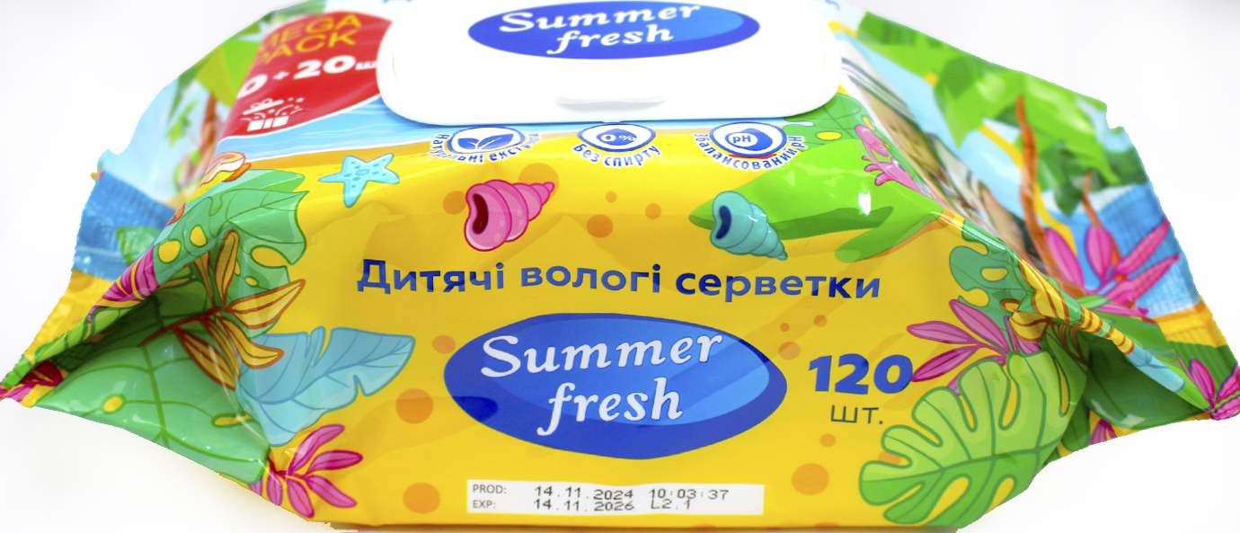 Серветки вологі "Summer Fresh" (120шт) Mega Pack з клапаном №1905(10) — фото 3