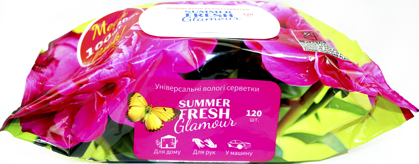 Серветки вологі "Summer Fresh" (120шт) Glamour з клапаном №1912(10) — фото 3
