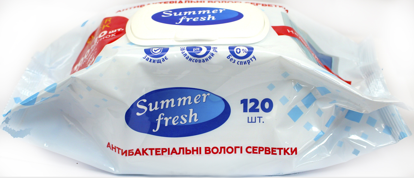 Серветки вологі "Summer Fresh" (120шт) Антибактеріальні №1769(10) — фото 3