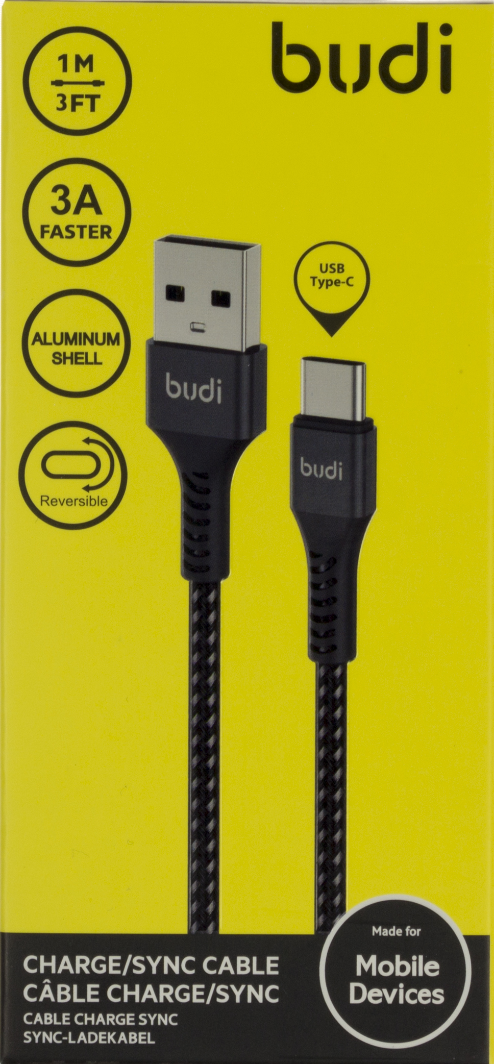 Кабель USB > Type-C Budi №DC210T 3A 1м black/Breidon/ — купити | Канцелярський Сад