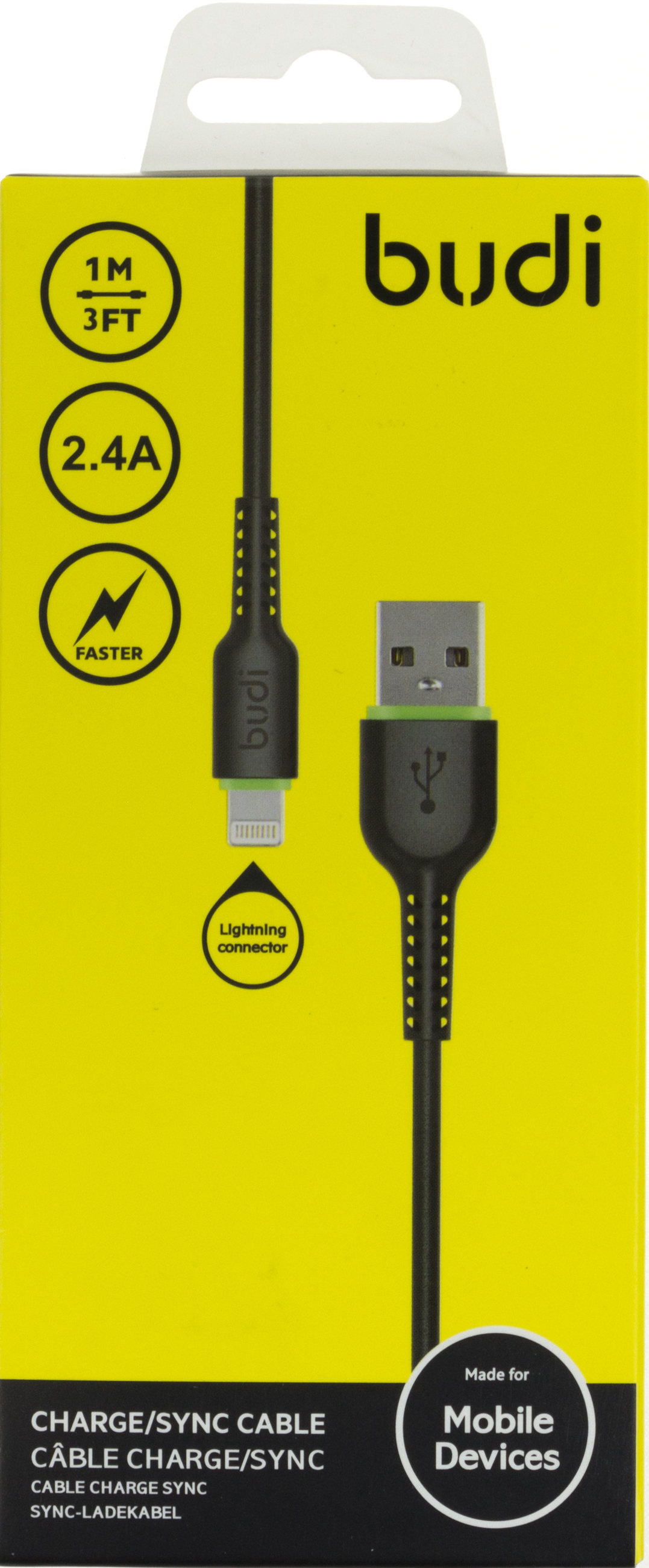 Кабель USB > lightning Budi №M8J158L-BLK/DC158L-10B 2.4A 1м black/Breidon — купити | Канцелярський Сад