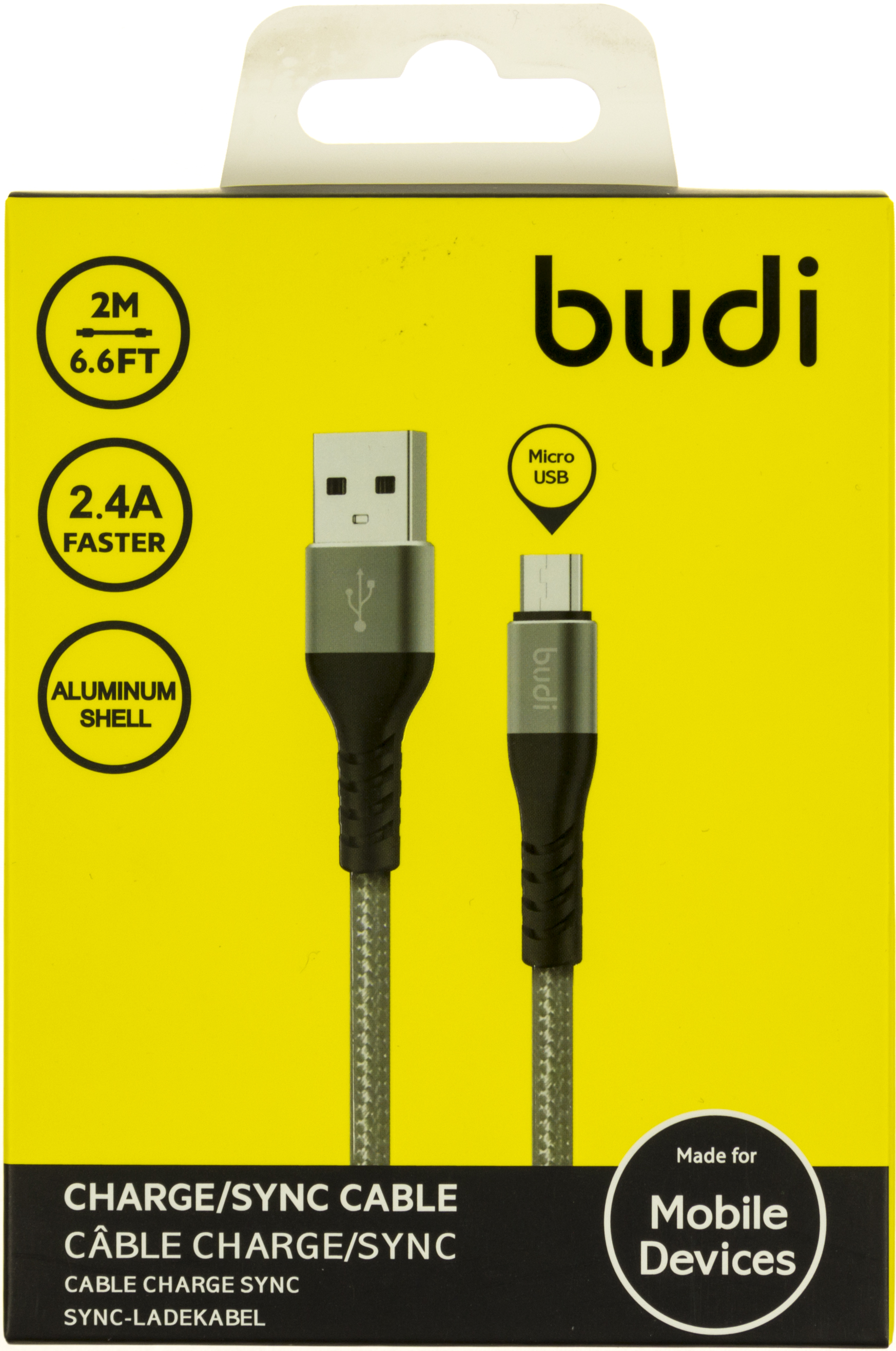 Кабель USB > microUSB Budi 2.4A 2м grey №DC197M20H/Breidon/ — купити | Канцелярський Сад