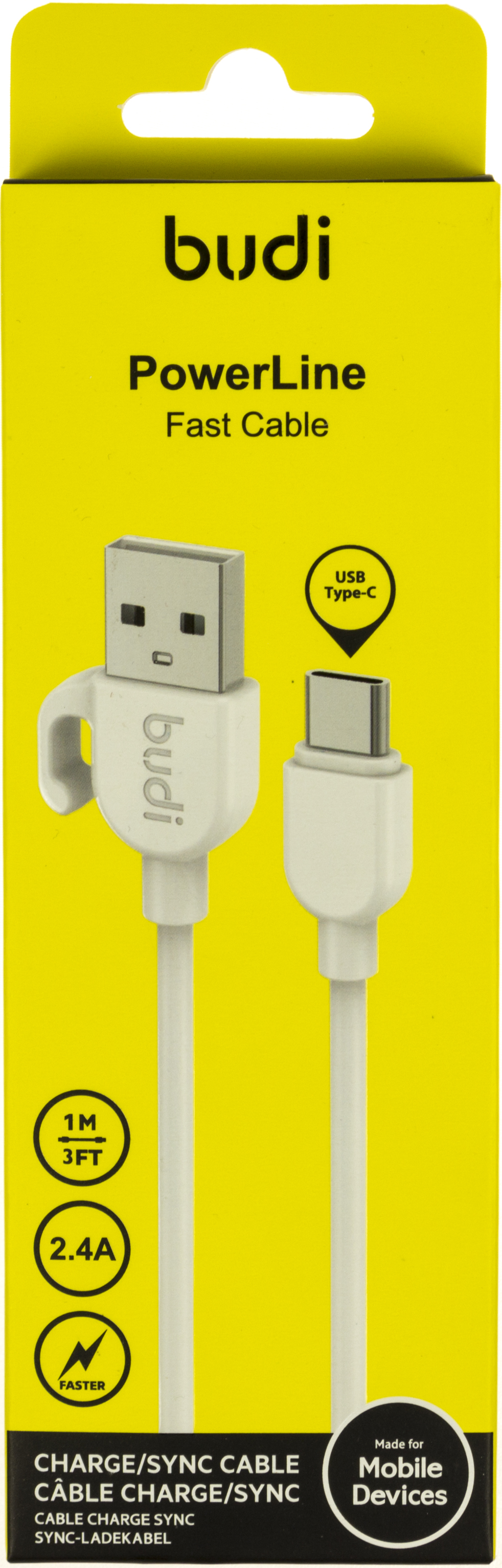 Кабель USB > Type-C Budi 3A 1м white №DC227T10W/Breidon/ — фото товару | Канцелярський Сад