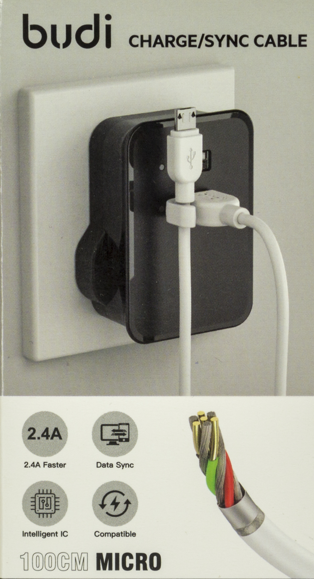 Кабель USB > microUSB Budi 2.4A 1м white №DC227M10W/Breidon/ — фото 3