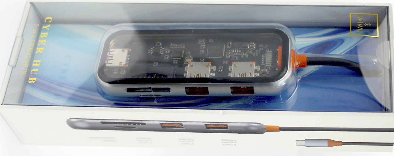 Адаптер перехідник WIWU Cyber HUB 5in1 Type C > USB3x3 > SD > Micro SD CB005 grey/Breidon/ — фото 3