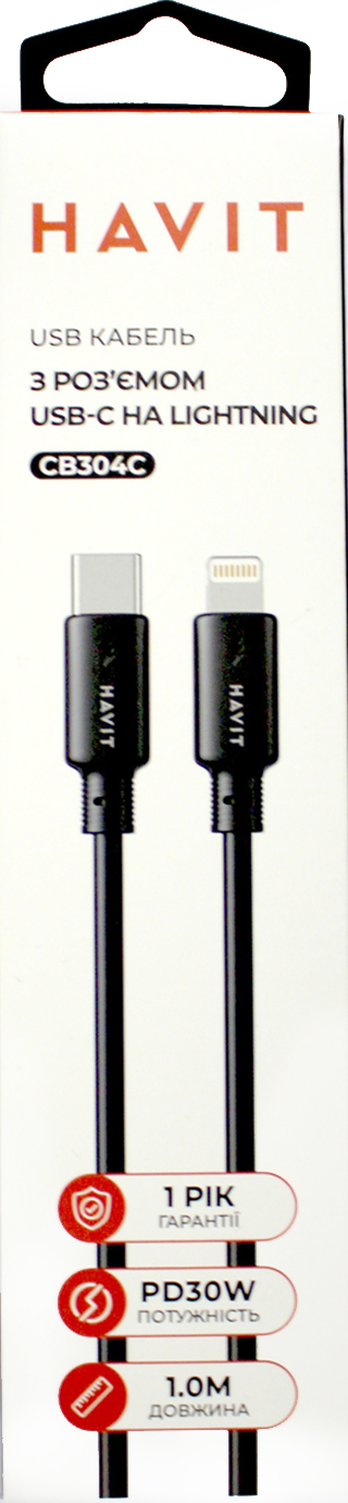 Кабель USB > Lightning+Type-C Havit HV-CB304C PD30W 3A 1м black — фото 3
