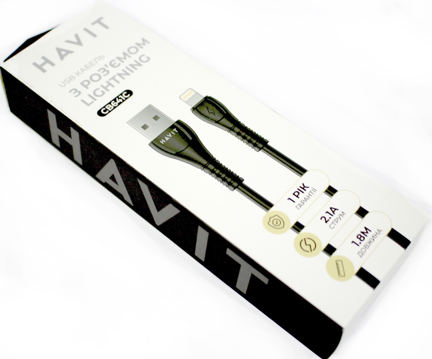 Кабель USB > Lightning Havit HV-CB641C 2.1W 2.1A 1.8м,black — фото 3