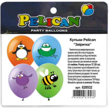 Набір кульок повітр. латексних 12"/30см "Звірятка" 10шт №828532/Pelican/(5) — купити | Канцелярський Сад