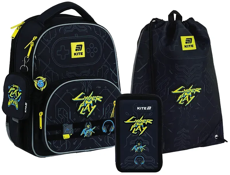 Набір: рюкзак 2від.,2карм.+пенал+сумка для взуття "Kite" Cyber №SET_K25-556M-2(4) — купити | Канцелярський Сад
