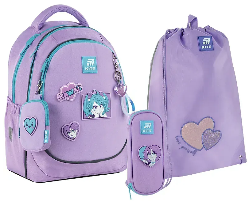 Набір: рюкзак 3від.,2карм.+пенал+сумка для взуття "Kite" 700 Kawaii Love№SET_K25-700M-6(6) — купити | Канцелярський Сад
