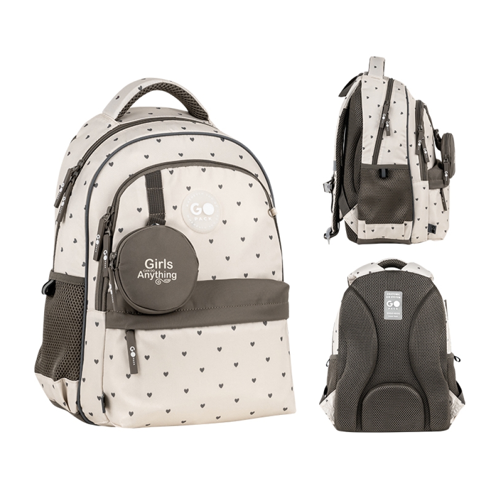Рюкзак "GoPack" Education 182M Beige Polka Dots 2від. 4карм. №GO26-182M-3(10) — купити | Канцелярський Сад