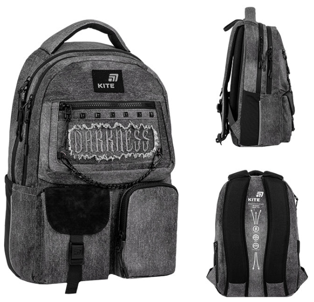 Рюкзак "Kite" Education teens 2587M Darkness 2від.,6карм. №K26-2587M-5(10) — купити | Канцелярський Сад