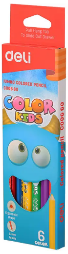 Олівці кольор. 6 кольор. "Deli" №EC00660 Color Kids Jumbo трикут. карт. уп.(24) — купити | Канцелярський Сад