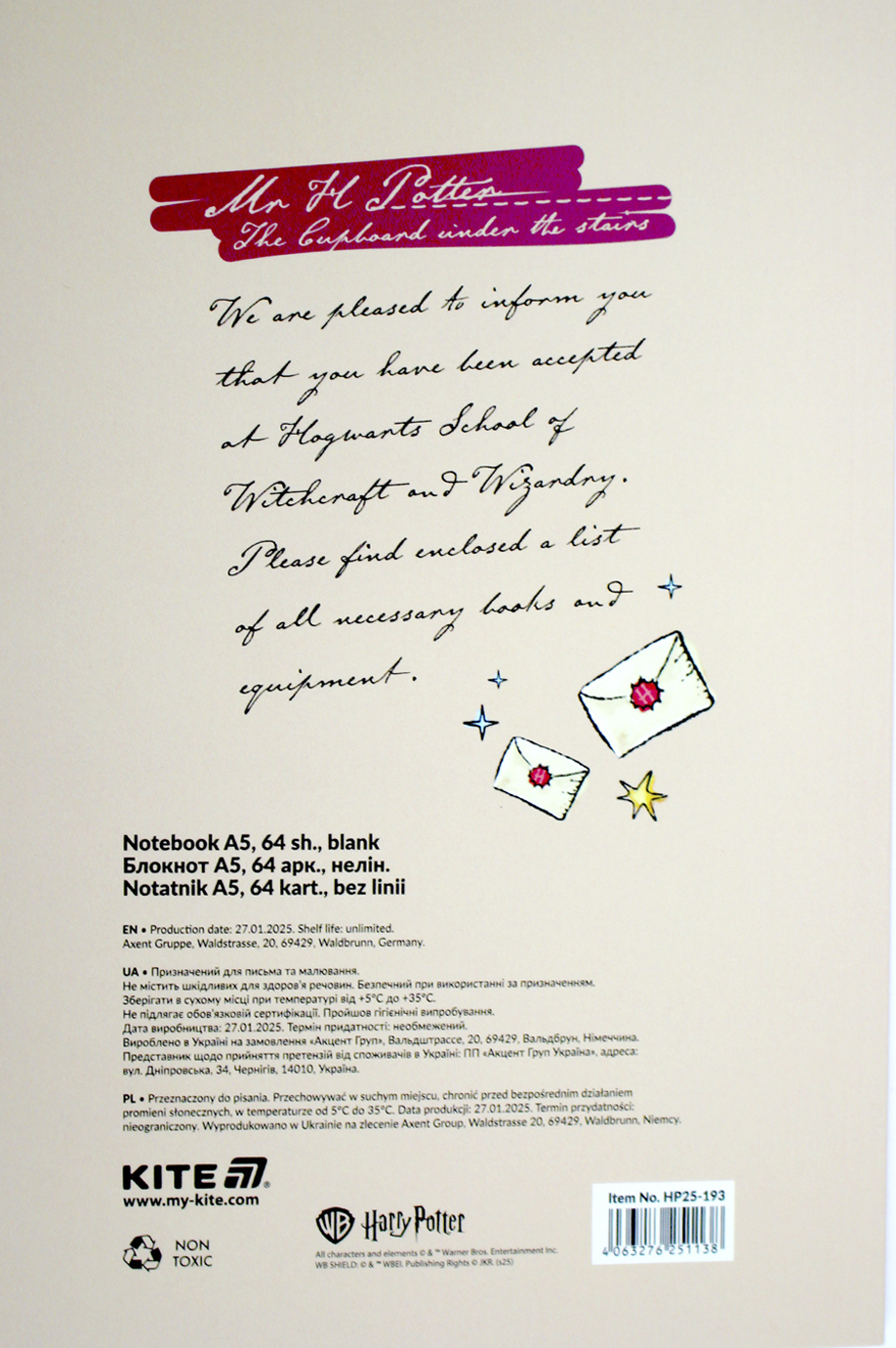 Блокнот А5 64арк. б/лін. м'яка обкл. Harry Potter термобіндер №HP25-193/Kite/(10) — фото 6