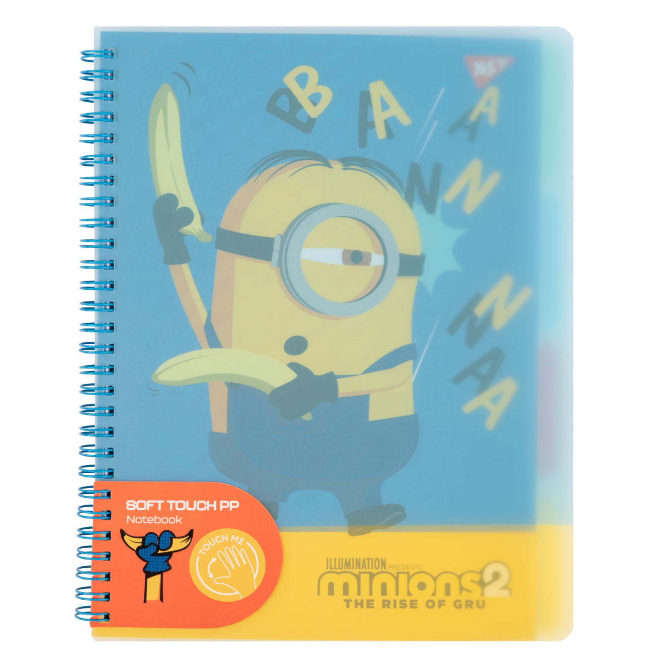 Блокнот пруж. В5 80арк. кліт. пласт. обкл.,софт-тач Minions №765743/Yes/ — фото товару | Канцелярський Сад