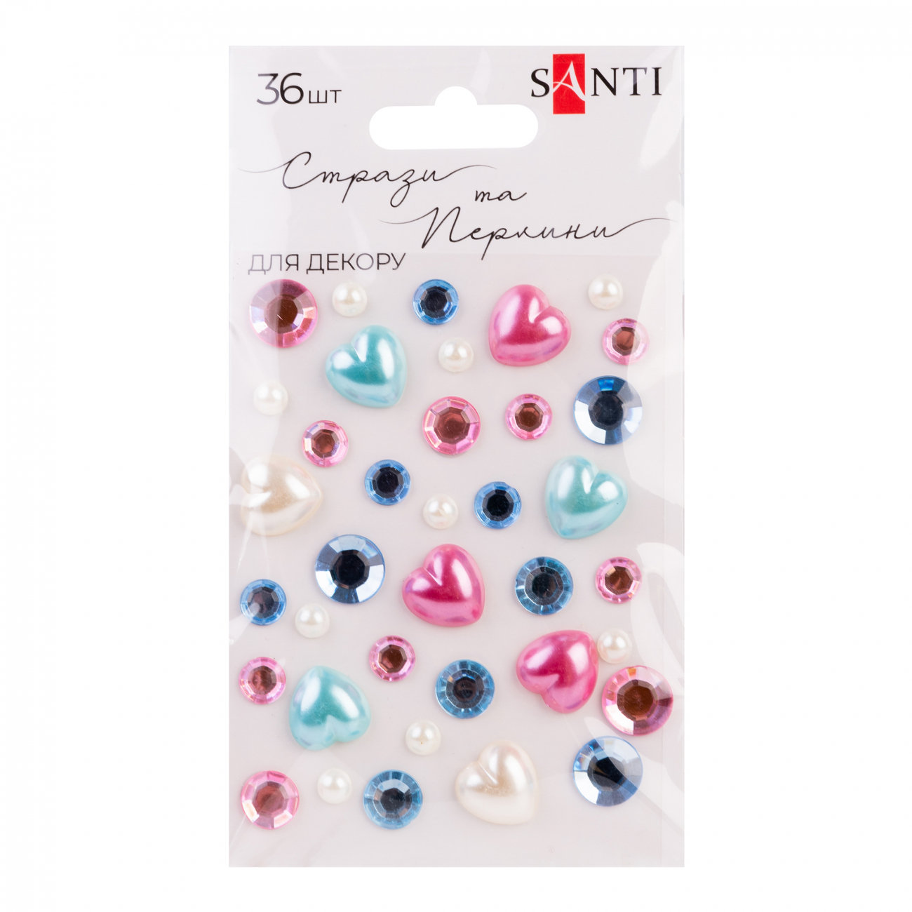 Стрази самокл. "Santi" "Heart mix" рожеві,блакитні 36шт №742999(12) — купити | Канцелярський Сад
